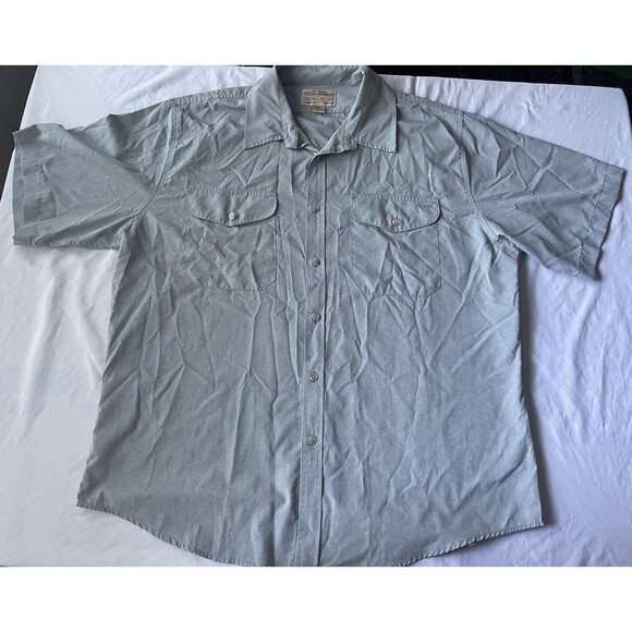 CC Filson Button Up Shirt Mens XL Short Sleeve Grey Light Blue Shirt - Picture 2 of 8